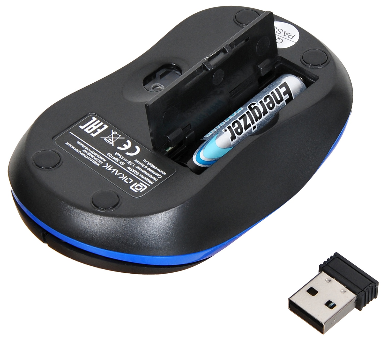 Мышь Оклик 605SW черный/синий оптическая (1200dpi) беспроводная USB для ноутбука (3but) Мышь Оклик 605SW черный/синий оптическая (1200dpi) беспроводная USB для ноутбука (3but)
