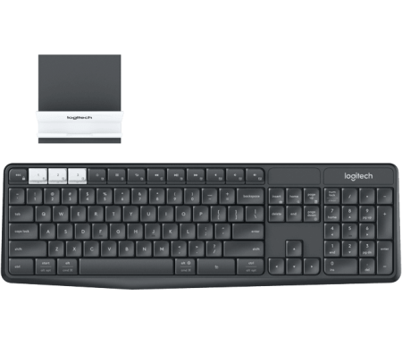 Клавиатура беспроводная Logitech K375s (GRAPHITE/OFFWHITE, Multi-Device, подставка в комплекте, Bluetooth Smart/Logitech Unifying, 2 батареи типа ААА) (арт. 920-008181 с гравировкой кириллицей, M/N: Y-R0061 / C-U0007)