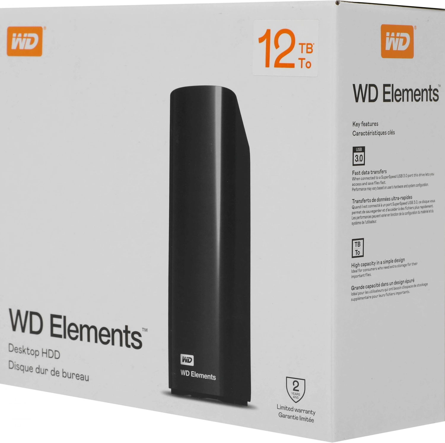 Жесткий диск внешний WD Elements Desktop WDBWLG0120HBK-EESN 12ТБ 3,5" 5400RPM USB 3.0 (G4C) (872155)