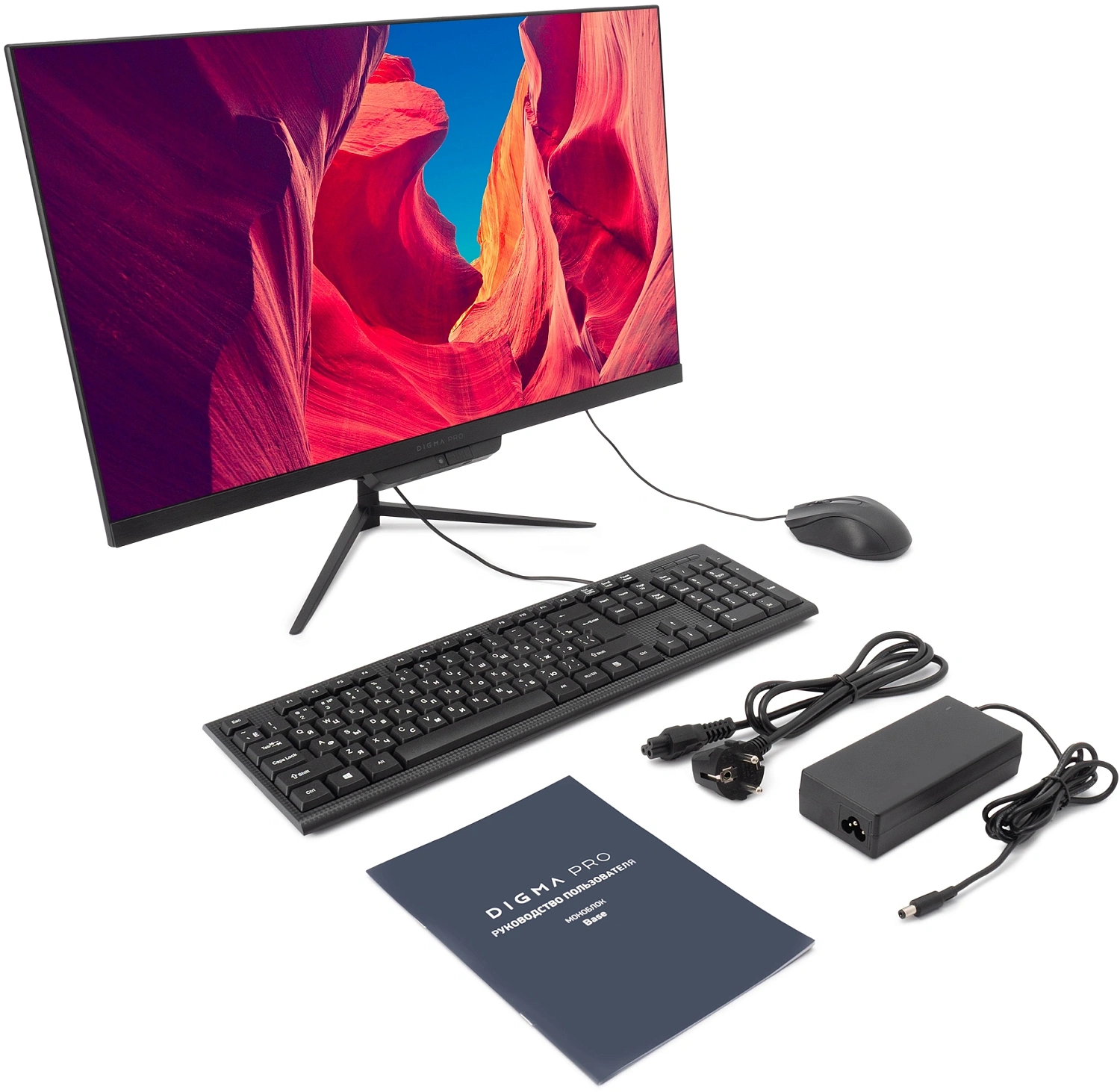 Моноблок Digma Pro Base 23.8" Full HD i3 12100 (3.3) 16Gb SSD512Gb UHDG 730 CR Windows 11 Pro GbitEth WiFi BT 90W клавиатура мышь Cam черный 1920x1080