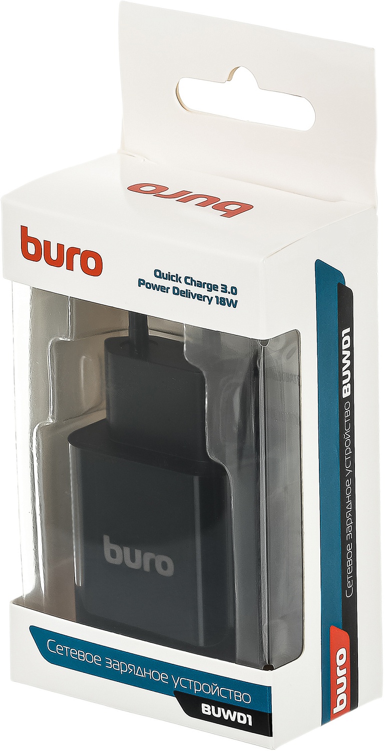 Сетевое зар./устр. Buro BUWD1 18W 3A (PD+QC) USB-C/USB-A универсальное черный (BUWD18P110BK)