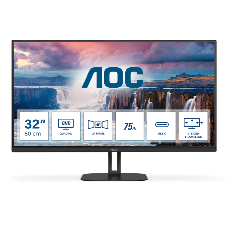 Монитор AOC 31.5" Q32V5CE черный VA LED 1ms 16:9 HDMI M/M матовая 300cd 178гр/178гр 2560x1440 75Hz FreeSync DP 2K USB 8.52кг