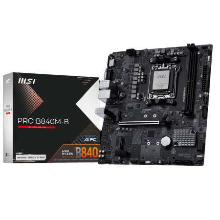 Материнская плата MSI PRO B840M-B B840, AM5, 2*DDR5, 1*PCIEx16, 1*PCIEx1, 2*M.2, 1*TypeC, 6*USB3.2Gen1, 6*USB2.0, 4*SATA3.0, 2.5G, VGA, HDMI, ATX, RTL