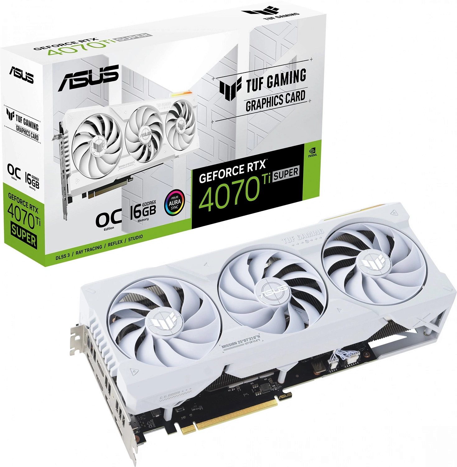 Видеокарта Asus PCI-E 4.0 TUF-RTX4070TIS-O16G-WHITE-GAMING NVIDIA GeForce RTX 4070TI Super 16Gb 192bit GDDR6X 2730/21000 HDMIx2 DPx3 HDCP Ret