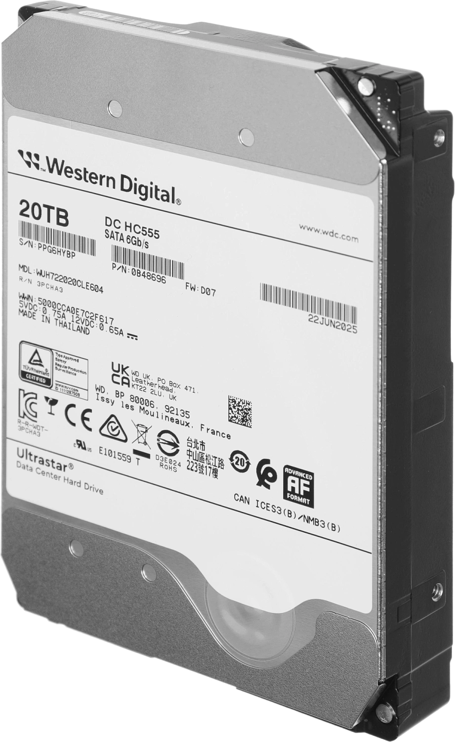 Жесткий диск WD SATA-III 20TB 0B48696 WUH722020CLE604 Ultrastar DC HC555 512E (7200rpm) 512Mb 3.5"