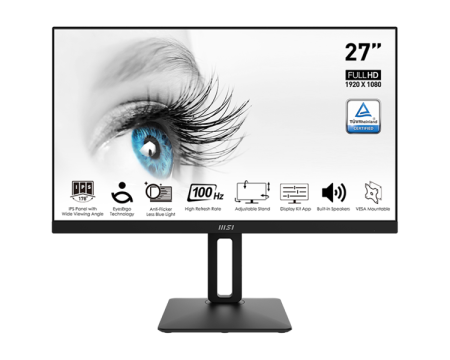 Монитор MSI PRO MP271AP 27" 16:9 FHD(1920x1080), IPS Flat, 1ms(MPRT), 1000:1, 100M:1, 300nit, 178/178, HDMI 1.4b, DP 1.2a, VGA, Speaker, Tilt, Swivel, Height, Pivot, 100H (незначительное повреждение коробки)