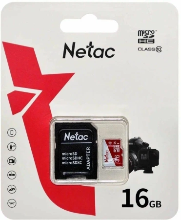 Носитель информации Netac P500 ECO 16GB MicroSDHC C10 up to 80MB/s, retail pack with SD Adapter