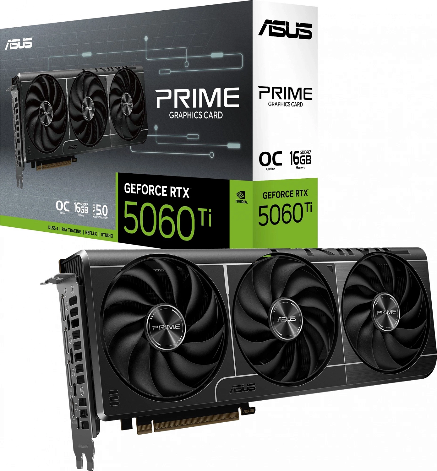 Видеокарта Asus PCI-E 5.0 PRIME-RTX5060TI-O16G NVIDIA GeForce RTX 5060TI 16Gb 128bit GDDR7 2647/28000 HDMIx1 DPx3 HDCP Ret
