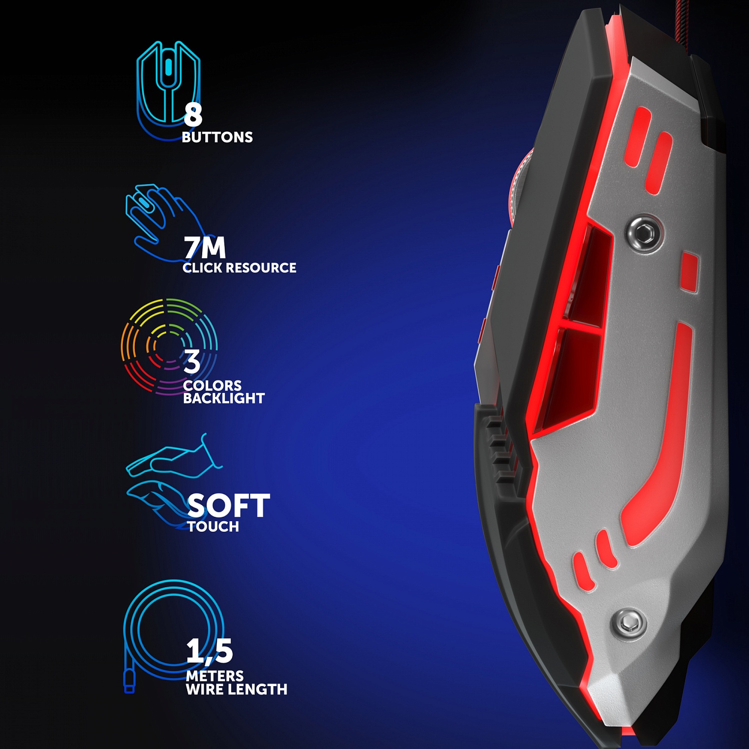 Мышь Оклик 999G TOMAHAWK черный/серебристый оптическая (3200dpi) USB (8but) Мышь Оклик 999G TOMAHAWK черный/серебристый оптическая (3200dpi) USB (8but)