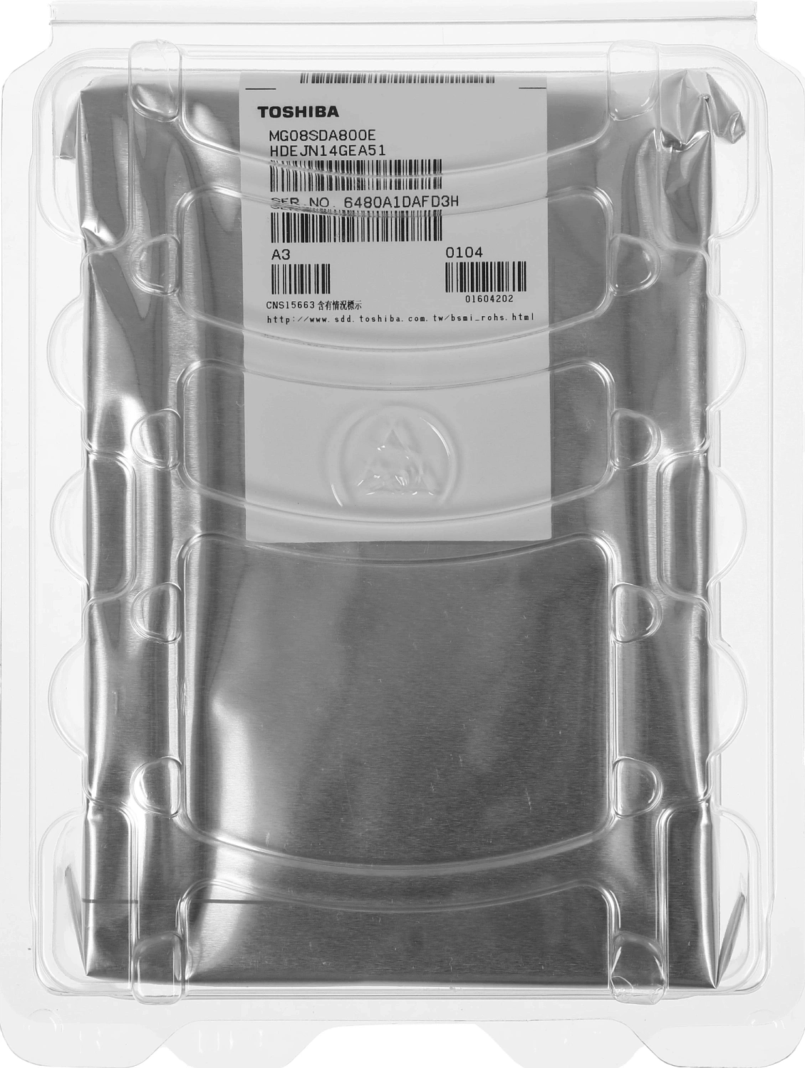 Жесткий диск Toshiba Enterprise HDD 3.5" SAS 8TB, 7200 rpm, 256MB buffer, MG08SDA800E, 1 year