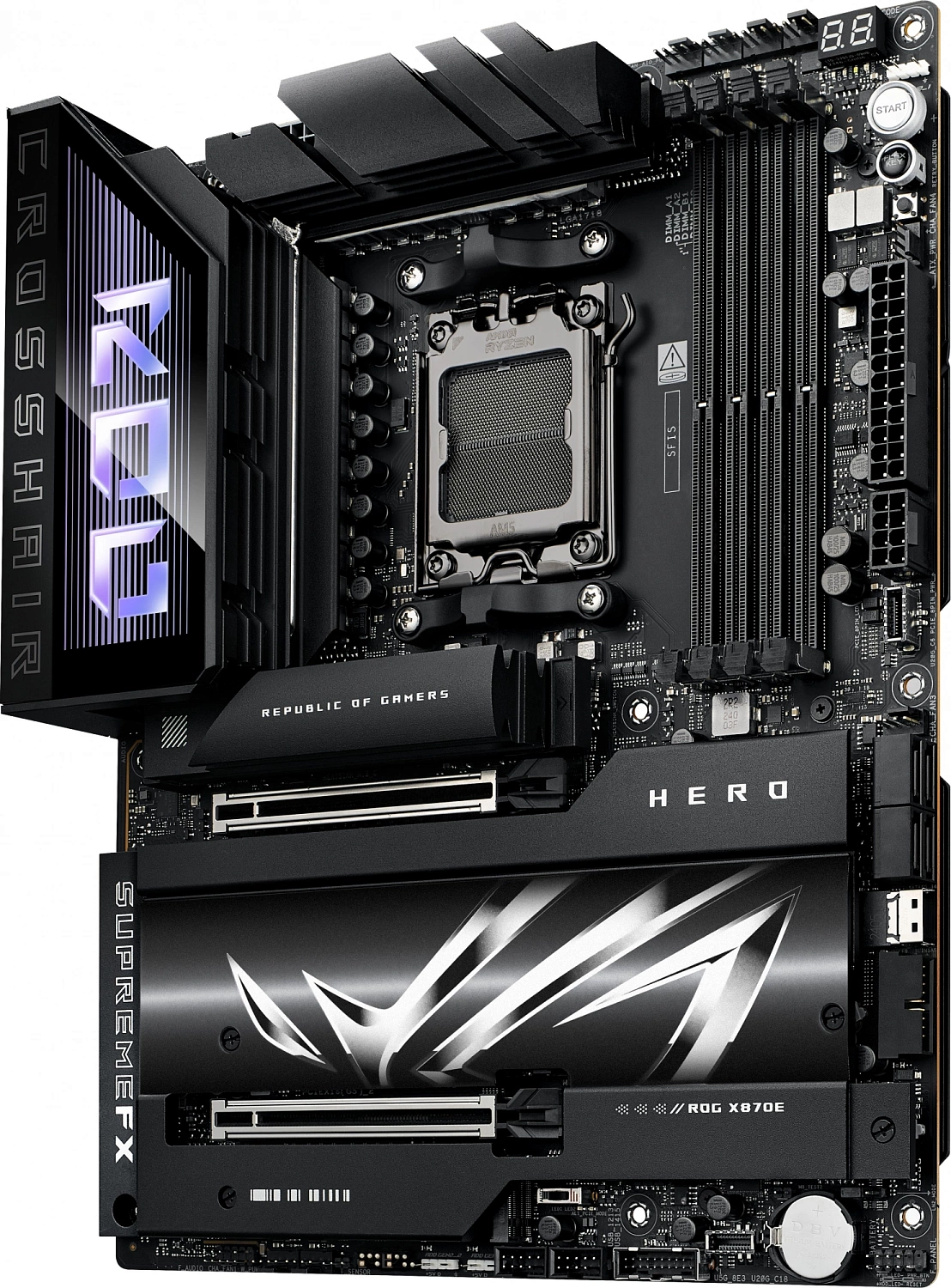 Материнская плата ASUS ROG CROSSHAIR X870E HERO, AM5, X870, 4*DDR5, 4*SATA, 5*M.2,  6*USB 3.2, 2*Type-C, 2*USB4, 6*PCIx16, HDMI, ATX; 90MB1IE0-M0EAY0