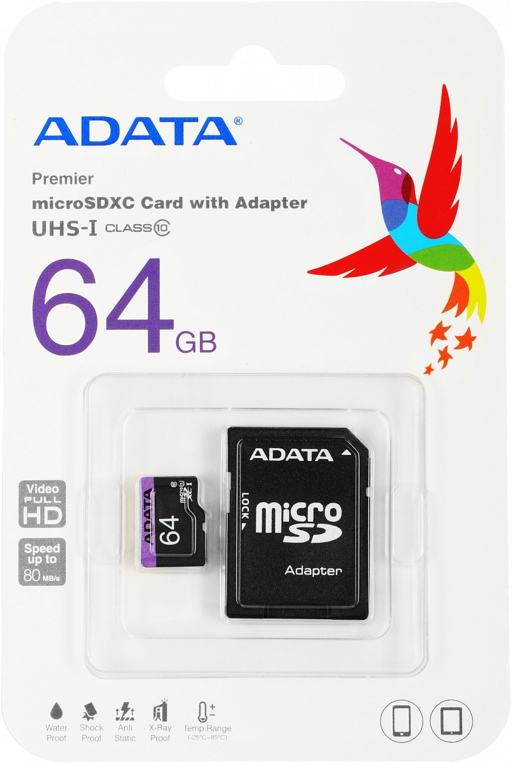 Флеш карта microSDXC A-Data 64GB AUSDX64GUICL10-RA1 + adapter