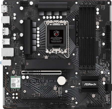 Материнская плата ASROCK B760M PG LIGHTNING WIFI, LGA1700, B760, 4*DDR5, HDMI+DP, 4xSATA3 6.0 (RAID), M.2 Socket, USB 3.2, USB2.0, Type-C, mATX