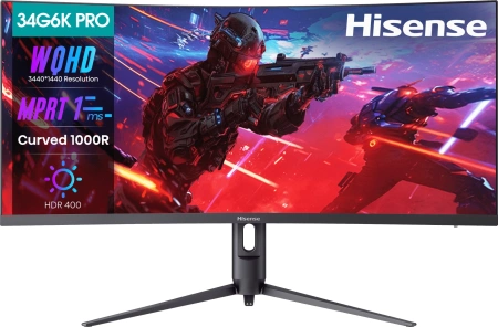 Монитор Hisense 34" 34G6K-PRO черный VA LED 1ms 21:9 HDMI M/M HAS 4000:1 400cd 178гр/178гр 3440x1440 180Hz DP 2K 6.75кг