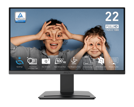 Монитор 21.45" MSI PRO MP223 E2 Black (VA, 1920x1080, HDMI+DP, 1 ms, 178°/178°, 250 cd/m, 3000:1 (100M:1), 100Hz)