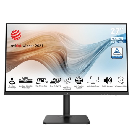 Монитор MSI 27" Modern MD272XP черный IPS LED 1ms 16:9 HDMI M/M матовая HAS Piv 300cd 178гр/178гр 1920x1080 100Hz DP FHD USB 5.85кг