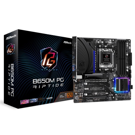 Материнская плата ASROCK B650M PG RIPTIDE, AM5, B650, 4*DDR5, HDMI+DP, 4xSATA3 6.0, M.2 Socket, RAID, 6xUSB 3.2, 8xUSB 2.0, Type-C, mATX; 90-MXBJ90-A0UAYZ