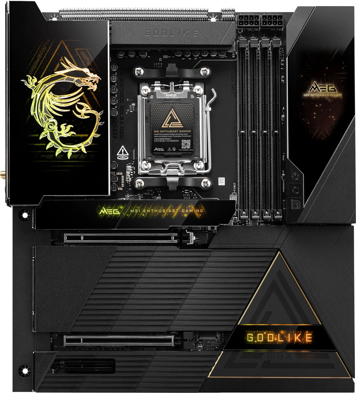 Материнская плата MSI MEG X870E GODLIKE MAX X870E, AM5, 4*DDR5, 2*PCIEx16, 1*PCIEx4, 5*M.2, 5*TypeC, 8*USB3.2Gen2, 4*USB3.2Gen1, 4*USB2.0, 4*SATA3.0, 10G, 5G, 2*TypeC(DP), Е-ATX, RTL