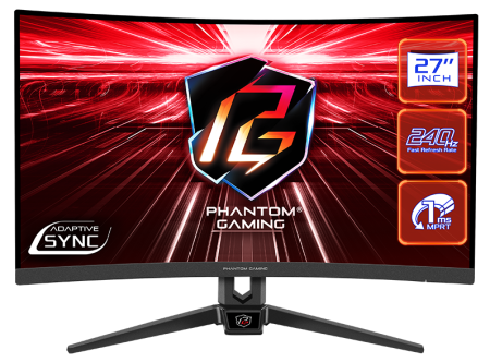 27" ASRock Phantom Gaming PG27F15RS1A Black (VA, 1920x1080, HDMI+HDMI+DP, 1 ms, 178°/178°, 300 cd/m, 3000:1, 240Hz, HDR10, MM, Curved 1500R)