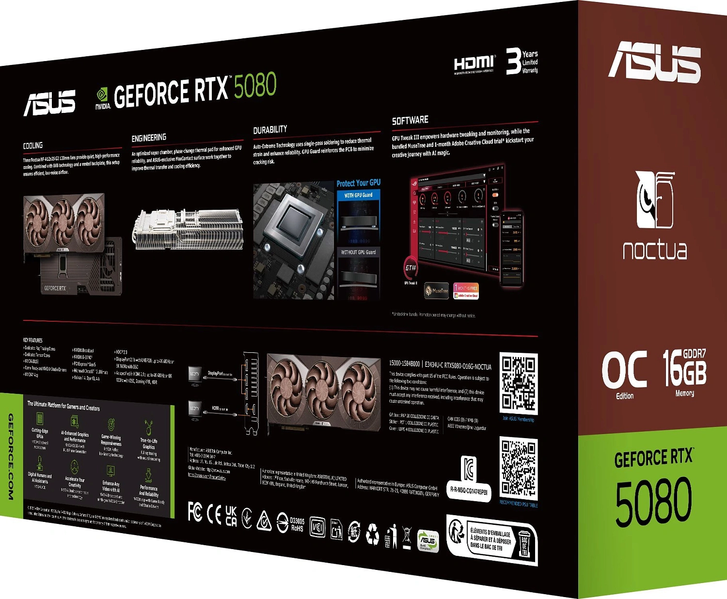 Видеокарта Asus PCI-E 5.0 RTX5080-O16G-NOCTUA NVIDIA GeForce RTX 5080 16Gb 256bit GDDR7 2700/30000 HDMIx2 DPx3 HDCP Ret