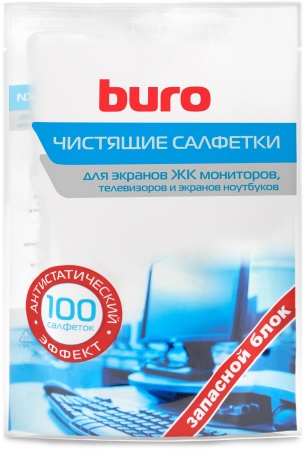 Салфетки Buro BU-Zscreen для экранов мониторов/плазменных/ЖК телевизоров/ноутбуков мягкая упаковка 100шт влажных