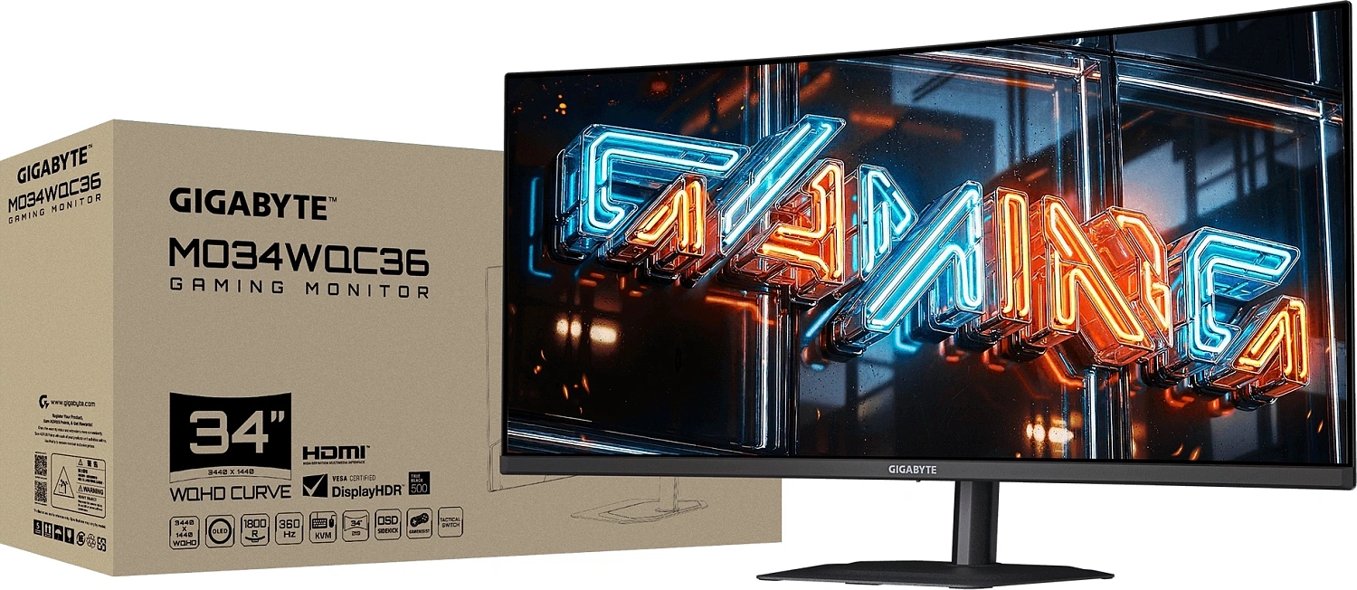 Монитор Gigabyte 34" MO34WQC36 черный OLED LED 21:9 HDMI M/M матовая HAS Piv 1500000:1 300cd 178гр/178гр 3440x1440 360Hz DP UW USB 9.86кг