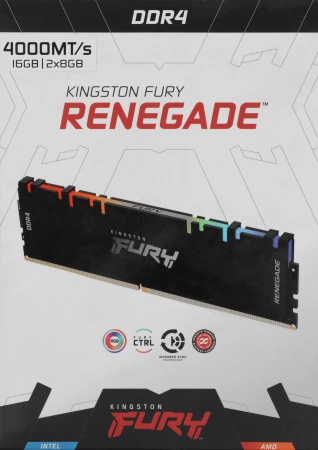 16GB Kingston DDR4 4000 DIMM FURY Renegade RGB Gaming Memory KF440C19RBAK2/16 Non-ECC, CL19, 1.35V, KF440C19RBAK2/16 1RX8 (Kit of 2), RTL (321692)