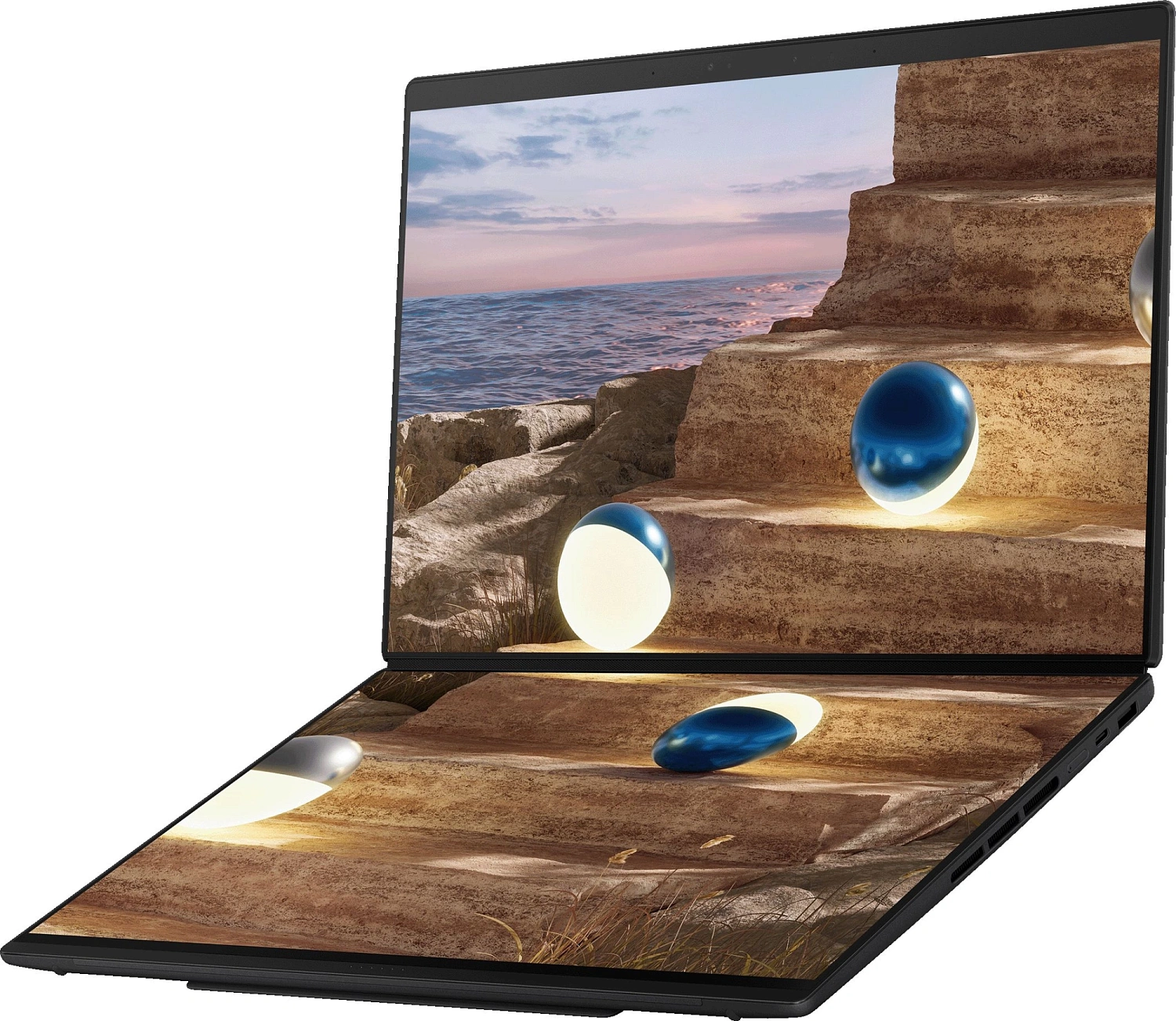 Ноутбук Asus ZenBook Duo UX8407AA-SN279X Core Ultra 9 386H 32Gb SSD1Tb Intel Arc 14" OLED Touch 3K (2880x1800) Windows 11 Pro dk.grey WiFi BT Cam (90NB16V1-M00F80)