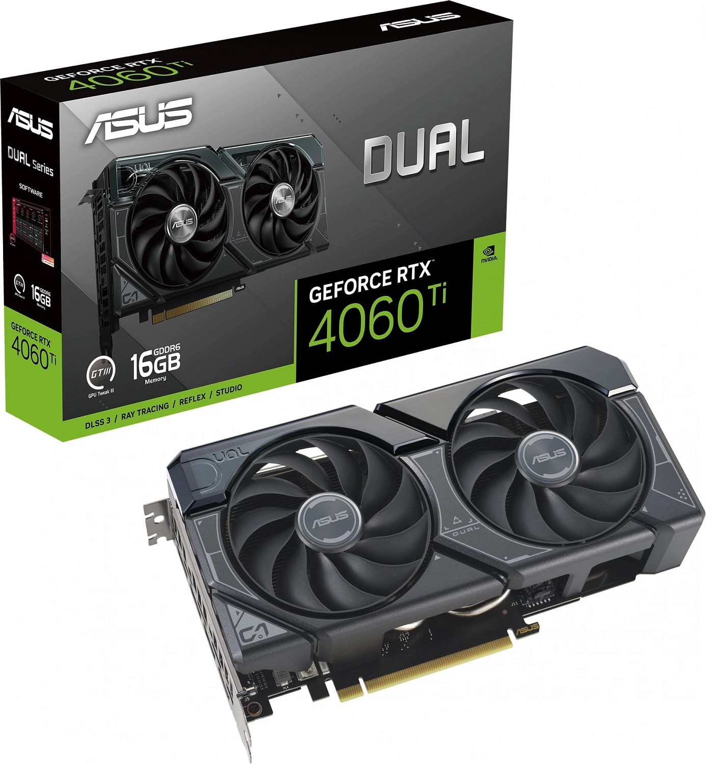 Видеокарта Asus PCI-E 4.0 DUAL-RTX4060TI-16G NVIDIA GeForce RTX 4060TI 16Gb 128bit GDDR6 2535/18000 HDMIx1 DPx3 HDCP Ret