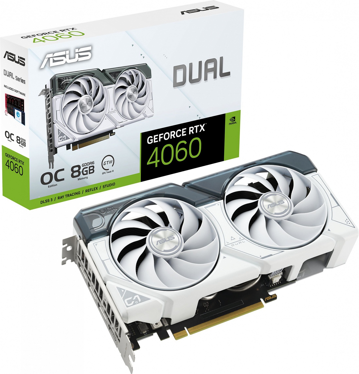 Материнская плата ASUS DUAL-RTX4060-O8G-WHITE//RTX4060 HDMI DP*3 8G D6; 90YV0JC2-M0NA00
