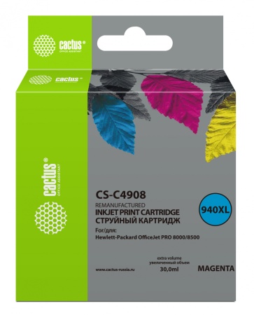 Картридж струйный Cactus CS-C4908 №940XL пурпурный (30мл) для HP DJ Pro 8000/8500