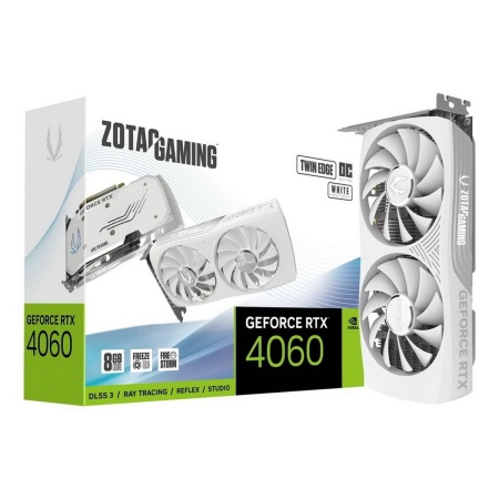 Видеокарта Zotac RTX4060 8GB TWIN EDGE OC WHITE ED GDDR6 128bit 3xDP HDMI 2FAN Lite Pack