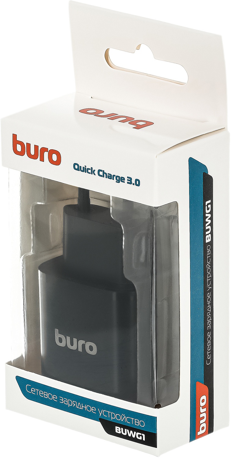 Сетевое зар./устр. Buro BUWG1 18W 3A (QC) USB-A универсальное черный (BUWG18P100BK)