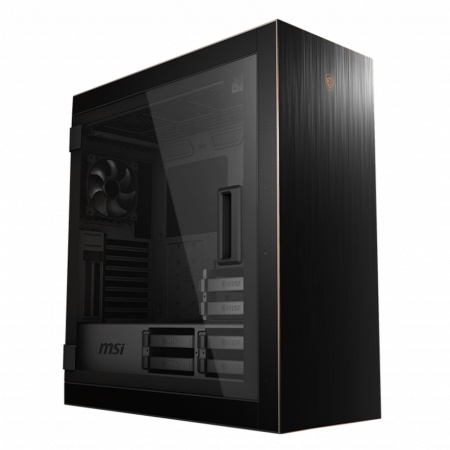 MPG SEKIRA 500G Mid-Tower, E-ATX, 1xUSB-C, 4xUSB 3.0, 2x200mm Black Fan, 1x120mm Black Fan, Aluminum with Gold Color, Tempered Glass Window, Color Box