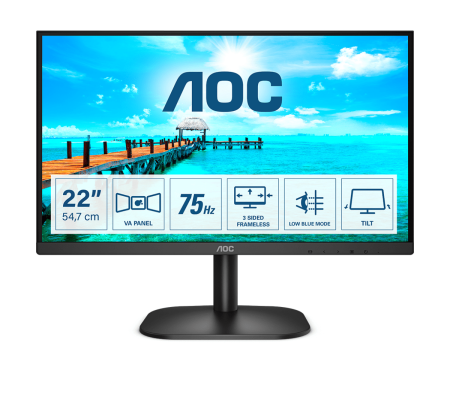 Монитор LCD 21.5'' [16:9] 1920х1080(FHD) VA, nonGLARE, 75 Hz, 250 cd/m2, H178°/V178°, 3000:1, 20М:1, 16.7M, 4ms, VGA, DVI, Tilt, 3Y, Black