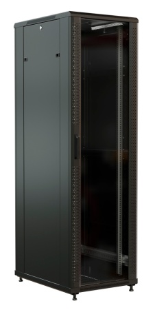 Шкаф коммутационный WRline (WR-TT-2266-AS-RAL9004) напольный 22U 600x600мм пер.дв.стекл задн.дв.стал.лист 2 бок.пан. направл.под винты 800кг черный 510мм 1166мм IP20 сталь