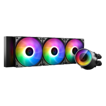 CASTLE 360RGB V2 (Black) {6} (726616) (Radiator L 402mm, Height Rad+Fan 52mm, Tube 465mm, Fan ARGB 120mm*3, Fan 500~1800RPM ±10%, < 30 dB(A), Fan 4-pin PWM, Pump 3-pin, LED 5VDC, Socket AMD sTRX4/sTR4/AM4, Intel LGA 2066/2011-v3/2011/1700/1200/115x)