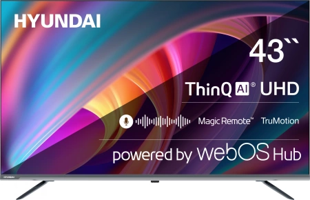 Телевизор LED Hyundai 43" H-LED43BU7100 WebOS Frameless Metal серый 4K Ultra HD 60Hz MEMC DVB-T DVB-T2 DVB-C DVB-S DVB-S2 USB WiFi Smart TV