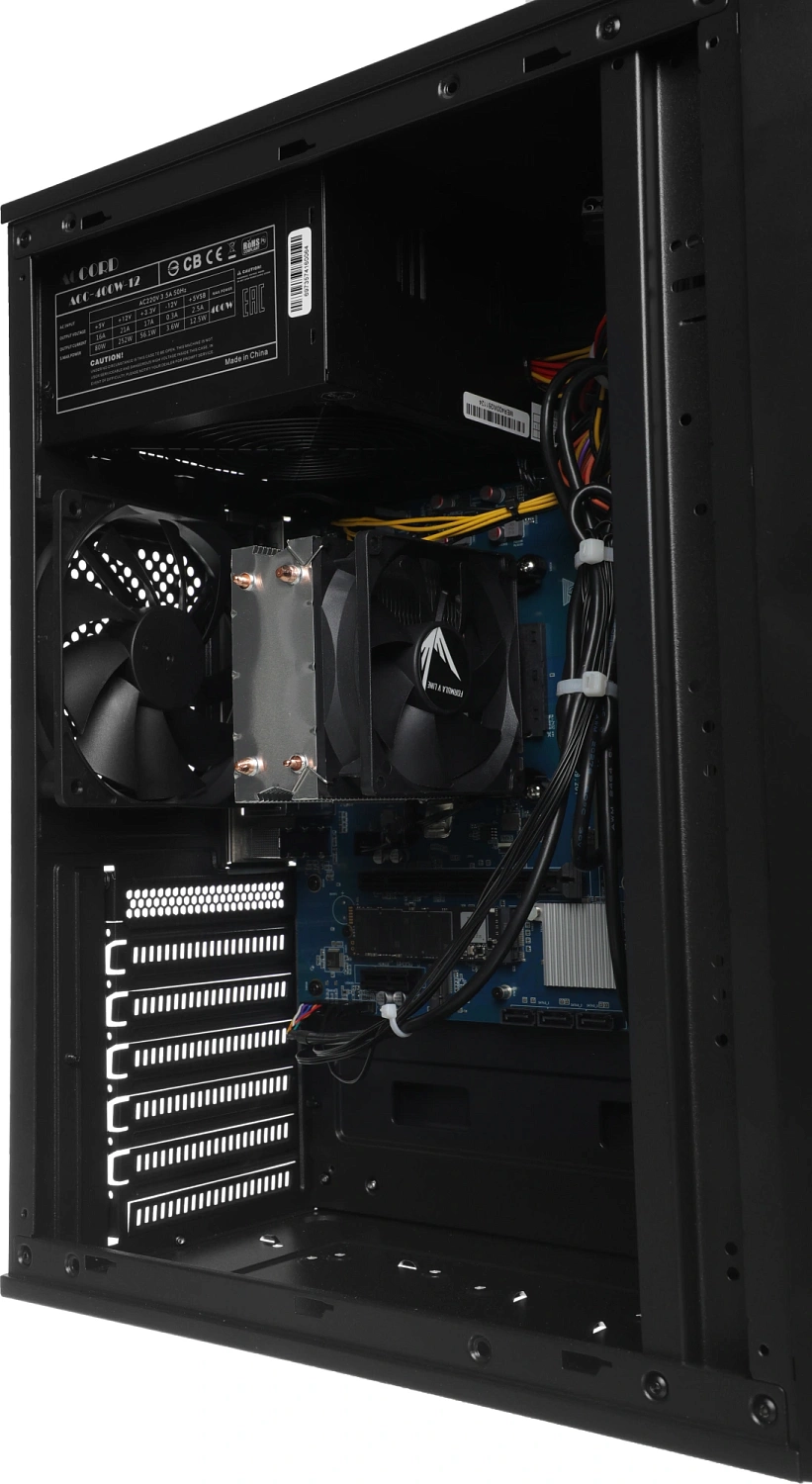 ПК Amur Нарвал A5A12 MT Ryzen 5 3400G (3.7) 8Gb SSD256Gb Vega 11 FreeDOS GbitEth 400W мышь клавиатура черный (RUS) (2139459)