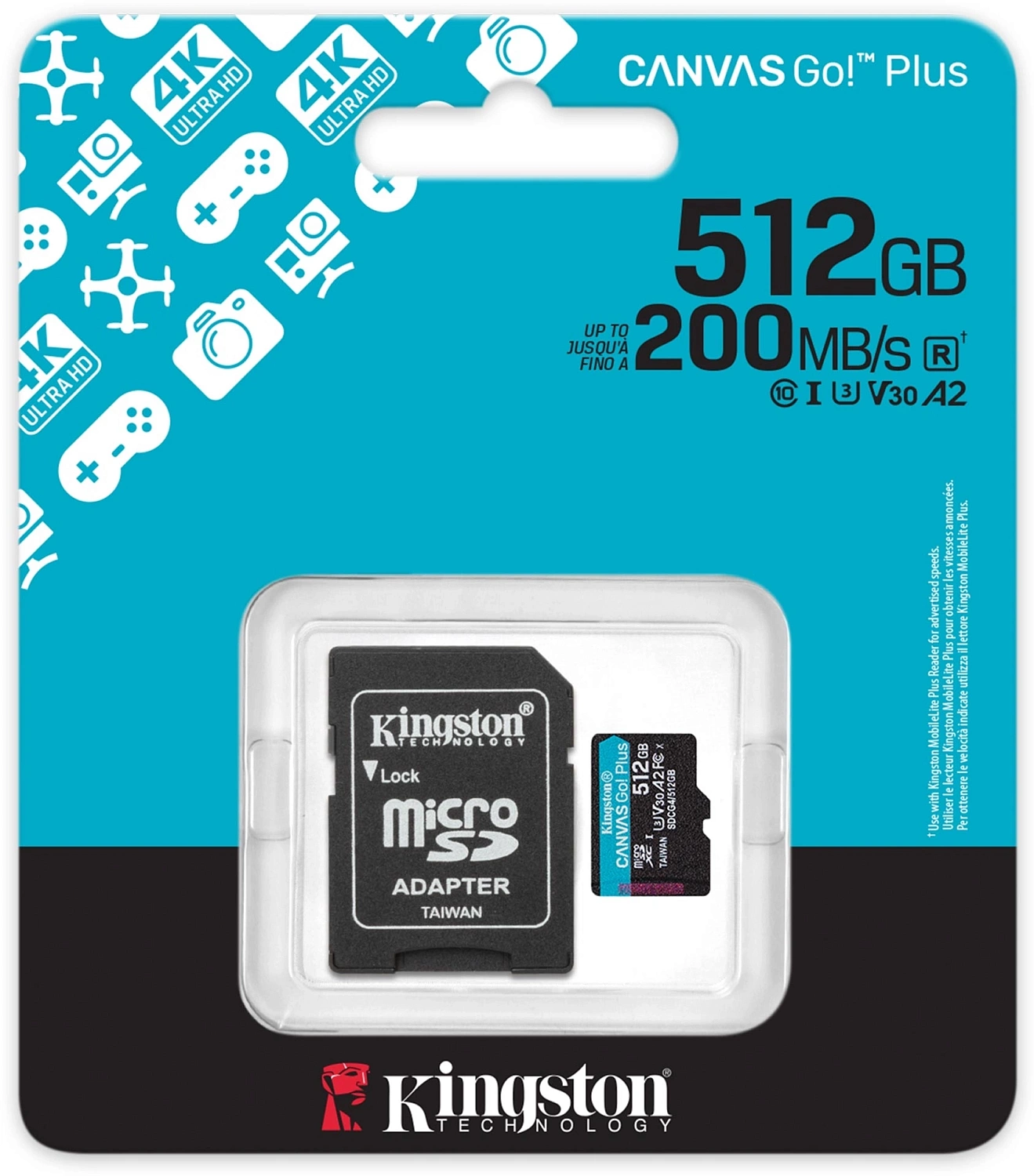 Флеш карта microSDXC 512GB Kingston SDCG4/512GB Canvas Go! Plus V10 A2 + adapter