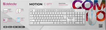 Клавиатура + мышь Defender Motion C-977 клав:белый мышь:белый/розовый USB Multimedia (45977)