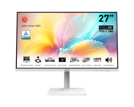 Монитор MSI Modern MD2712PW 27" 16:9 FHD(1920x1080) IPS Flat,1ms(MPRT),1000:1,100M:1,300nit,178/178,HDMI 1.4,USB-C,Speaker,Tilt,Swivel,Height,Pivot,VESA,100Hz,White(white cable),1y war-ty