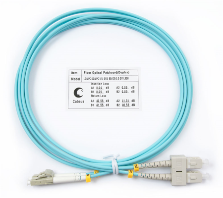 Патч-корд ВО Cabeus FOP-50-LC-SC-2m Шнур оптический duplex LC-SC 50/125 mm OM3 2м LSZH