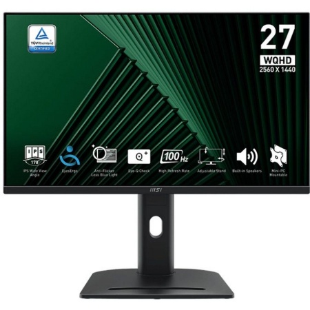 Монитор MSI PRO MP275QPG 27" 16:9 WQHD(2560x1440) IPS Flat,1ms(MPRT),1300:1,100M:1,300nit,178/178,2xHDMI 2.0,DP 1.2,Speaker,Tilt,Swivel,Height,Pivot,VESA,100Hz,Black,1y war-ty