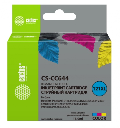 Картридж струйный Cactus CS-CC644 №121XL многоцветный (18мл) для HP DJ D1663/D2500/D2563/D2663/D5563/F2423/F2493/F4213/F4275/F4280/F4283/F4583/PS C4683/C4783