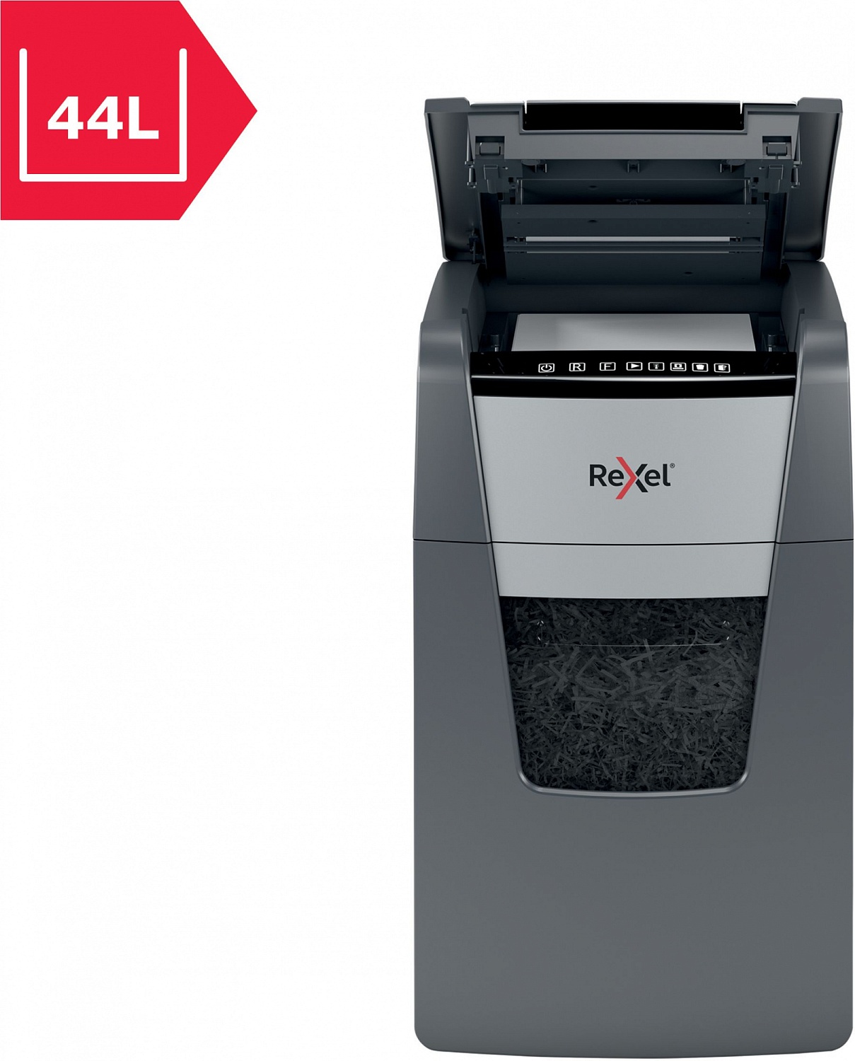 Шредер Rexel Optimum AutoFeed 150M черный с автоподачей (секр.P-5) фрагменты 150лист. 44лтр. скрепки скобы пл.карты