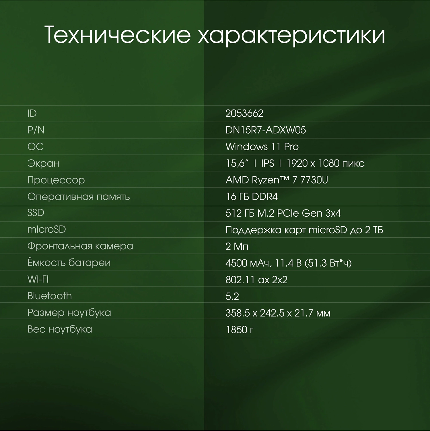 Ноутбук Digma Pro Breve Ryzen 7 7730U 16Gb SSD512Gb AMD Radeon Graphics 15.6" IPS FHD (1920x1080) Windows 11 Pro silver WiFi BT Cam 4500mAh (DN15R7-ADXW05)