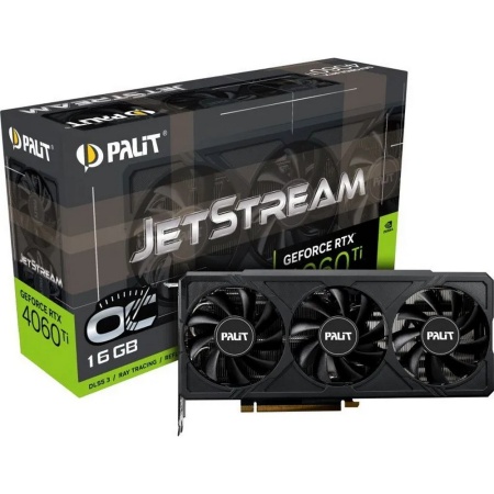 Видеокарта Palit PCI-E 4.0 RTX4060Ti JETSTREAM OC NVIDIA GeForce RTX 4060TI 16384Mb 128 GDDR6 2310/18000 HDMIx1 DPx3 HDCP Ret