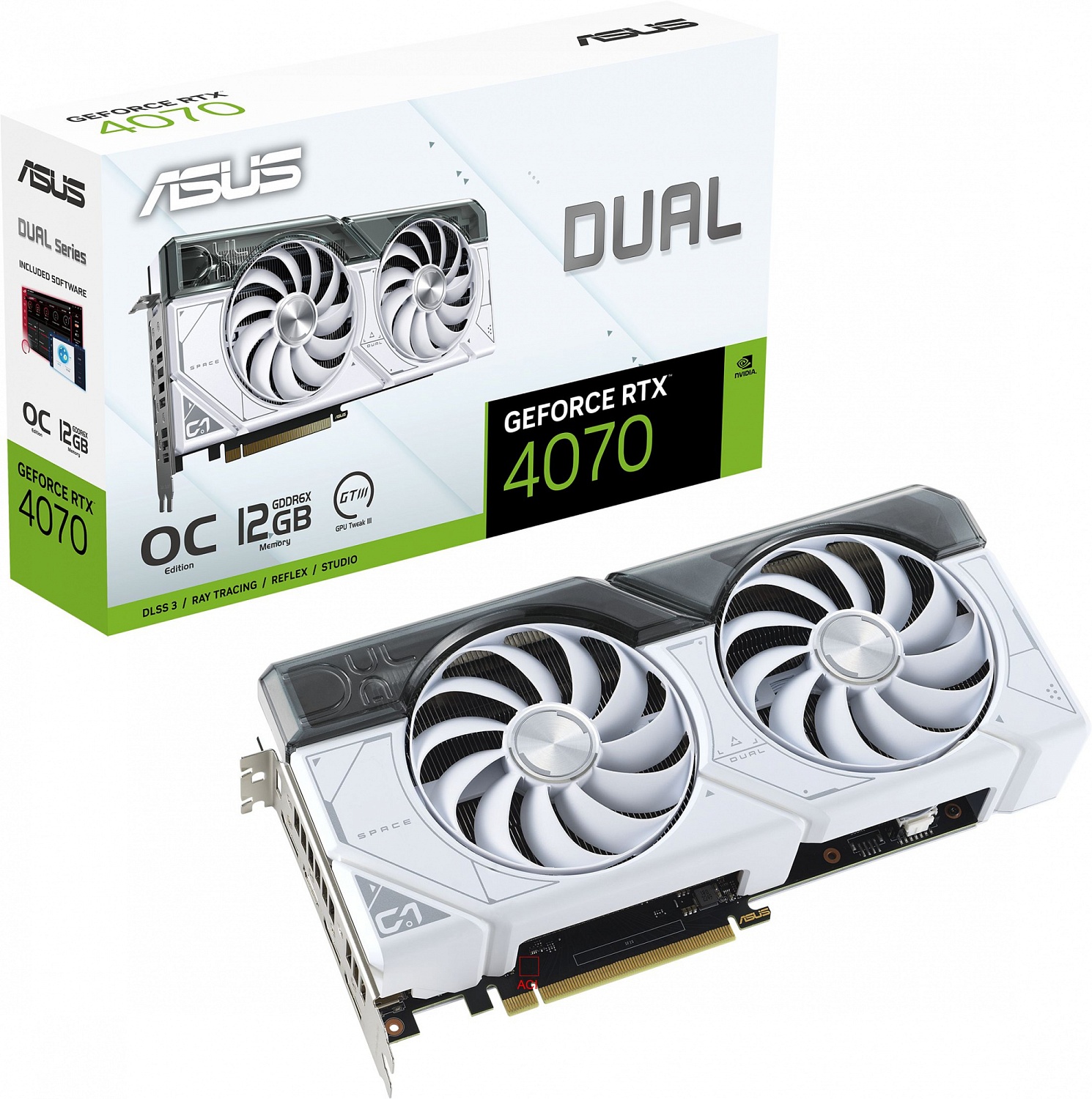 Видеокарта Asus PCI-E 4.0 DUAL-RTX4070-O12G-WHITE NVIDIA GeForce RTX 4070 12288Mb 192 GDDR6X 2520/21000 HDMIx1 DPx3 HDCP Ret