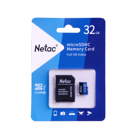 Носитель информации Netac P500 Standard 32GB MicroSDHC U1/C10 up to 90MB/s, retail pack with SD Adapter